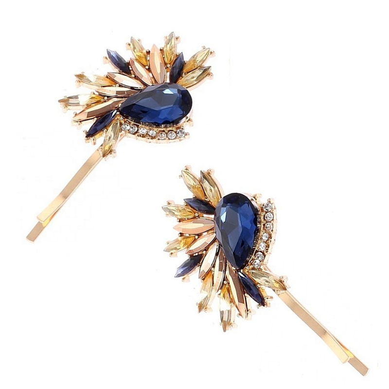 ATHENA COLLECTION - GATSBY STYLE CRYSTAL CLIPS - (CLIP748) SAPPHIRE