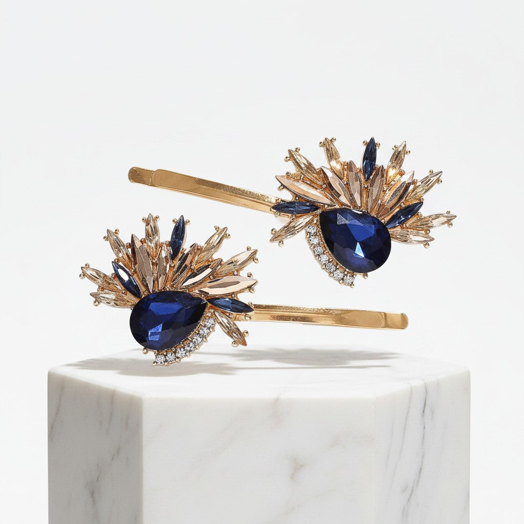 ATHENA COLLECTION - GATSBY STYLE CRYSTAL CLIPS - (CLIP748) SAPPHIRE