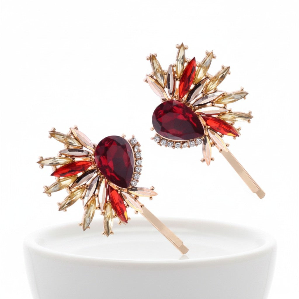 ATHENA COLLECTION - GATSBY STYLE CRYSTAL CLIPS - (CLIP748) RED