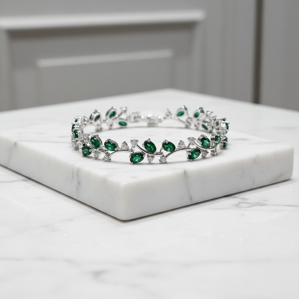 CUBIC ZIRCONIA COLLECTION - SIMPLY SPARKLE BRACELET - GREEN -CZBRA37