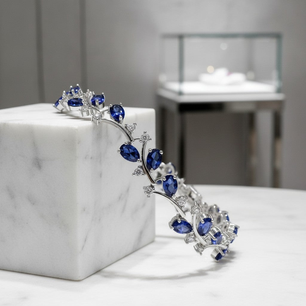 CUBIC ZIRCONIA COLLECTION - SIMPLY SPARKLE BRACELET -SAPPHIRE BLUE CZBRA37