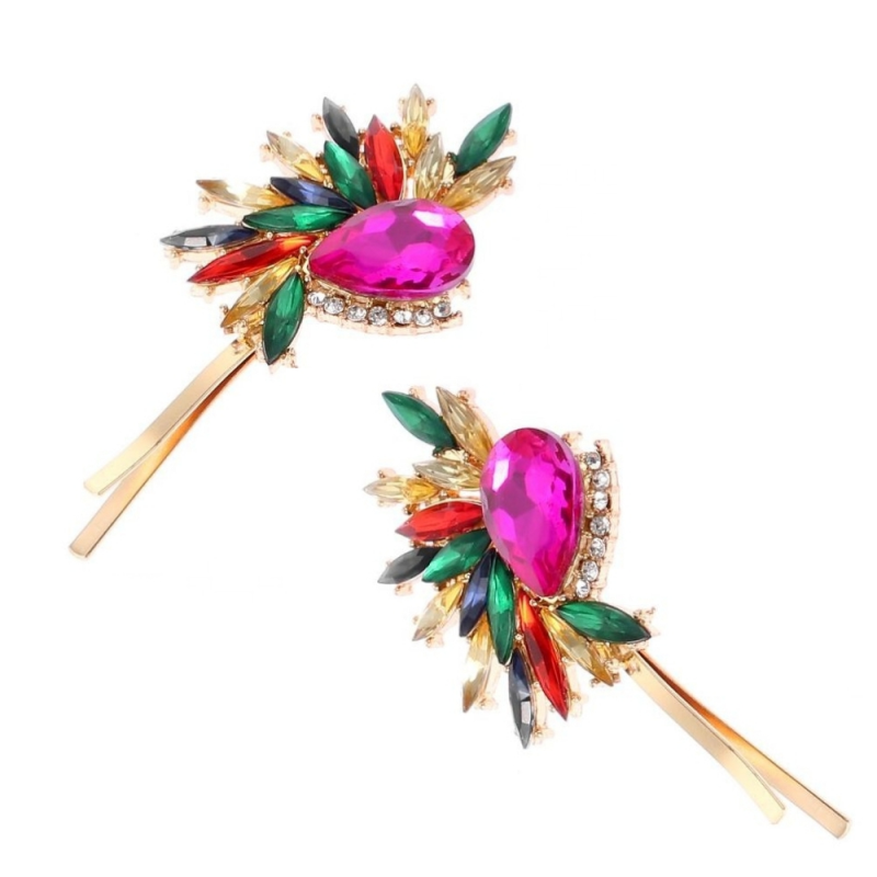 ATHENA COLLECTION - GATSBY STYLE CRYSTAL CLIPS - (CLIP748) FUCHSIA