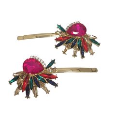 ATHENA COLLECTION - GATSBY STYLE CRYSTAL CLIPS - (CLIP748) FUCHSIA
