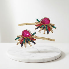 ATHENA COLLECTION - GATSBY STYLE CRYSTAL CLIPS - (CLIP748) FUCHSIA