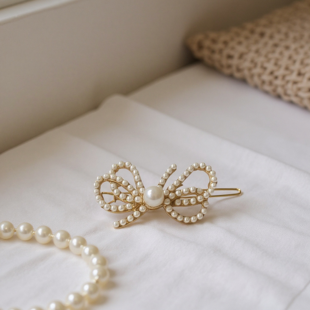 ATHENA COLLECTION - PEARL TREASURE BOW CLIP - GOLD (CLIP 751)