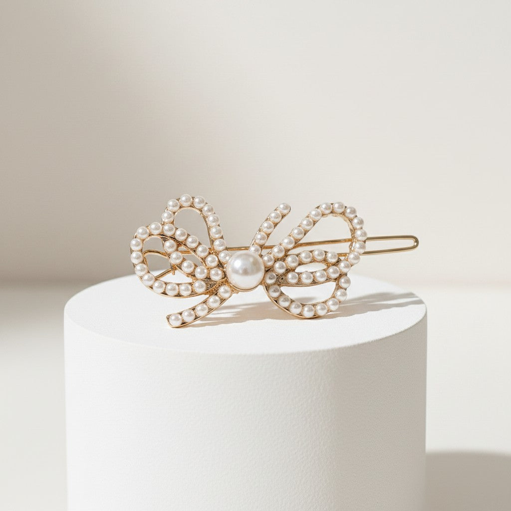 ATHENA COLLECTION - PEARL TREASURE BOW CLIP - GOLD (CLIP 751)