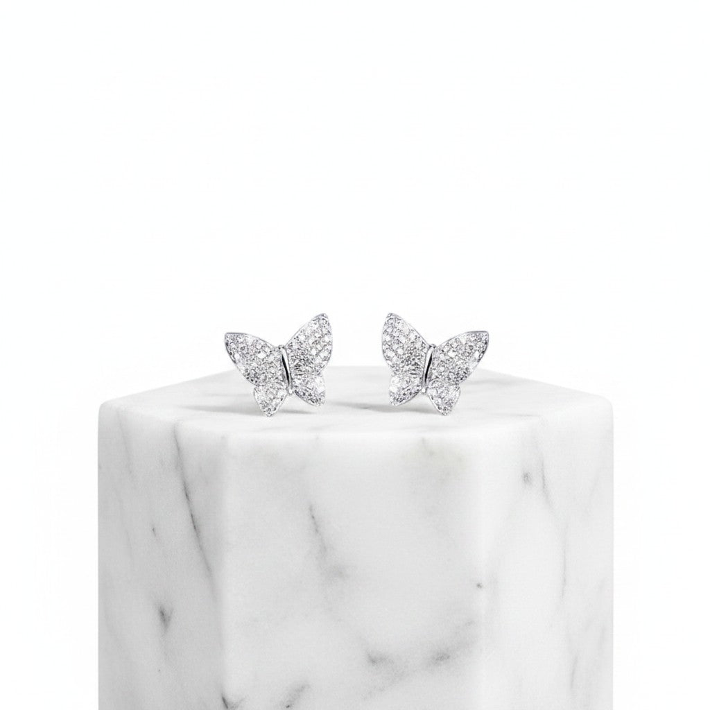 CUBIC ZIRCONIA COLLECTION - CRYSTAL BUTTERFLY EARRINGS - (CZER473) SILVER