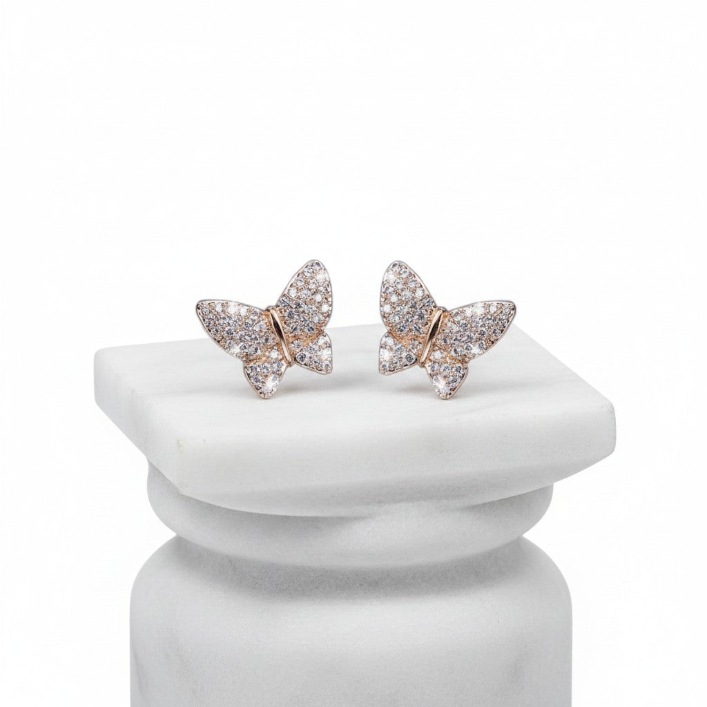 CUBIC ZIRCONIA COLLECTION - CRYSTAL BUTTERFLY EARRINGS - (CZER473) GOLD