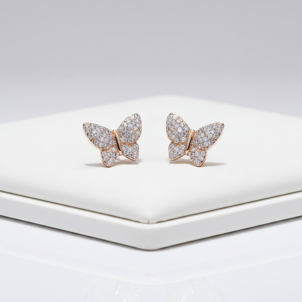CUBIC ZIRCONIA COLLECTION - CRYSTAL BUTTERFLY EARRINGS - (CZER473) GOLD