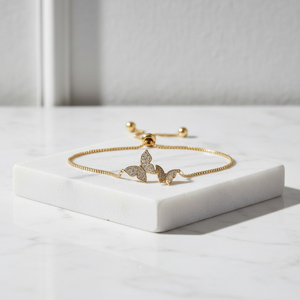 CUBIC ZIRCONIA COLLECTION - BEJEWELLED BUTTERFLY BRACELET - (CZBRA34) GOLD