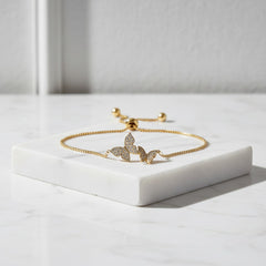 CUBIC ZIRCONIA COLLECTION - BEJEWELLED BUTTERFLY BRACELET - (CZBRA34) GOLD