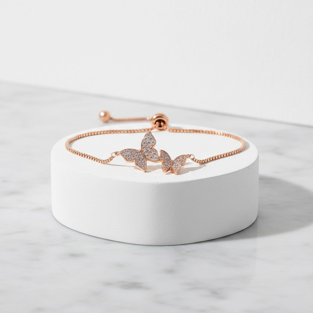 CUBIC ZIRCONIA COLLECTION - BEJEWELLED BUTTERFLY BRACELET - (CZBRA34) ROSE GOLD