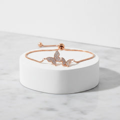 CUBIC ZIRCONIA COLLECTION - BEJEWELLED BUTTERFLY BRACELET - (CZBRA34) ROSE GOLD
