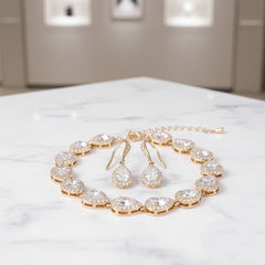 CUBIC ZIRCONIA COLLECTION - CRYSTAL TEARDROP BRACELET SET -BRA36 GOLD