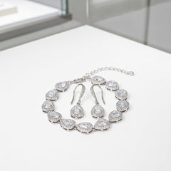 CUBIC ZIRCONIA COLLECTION - CRYSTAL TEARDROP BRACELET SET -BRA36 SILVER