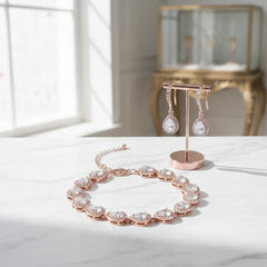 CUBIC ZIRCONIA COLLECTION - CRYSTAL TEARDROP BRACELET SET BRA36- ROSE GOLD