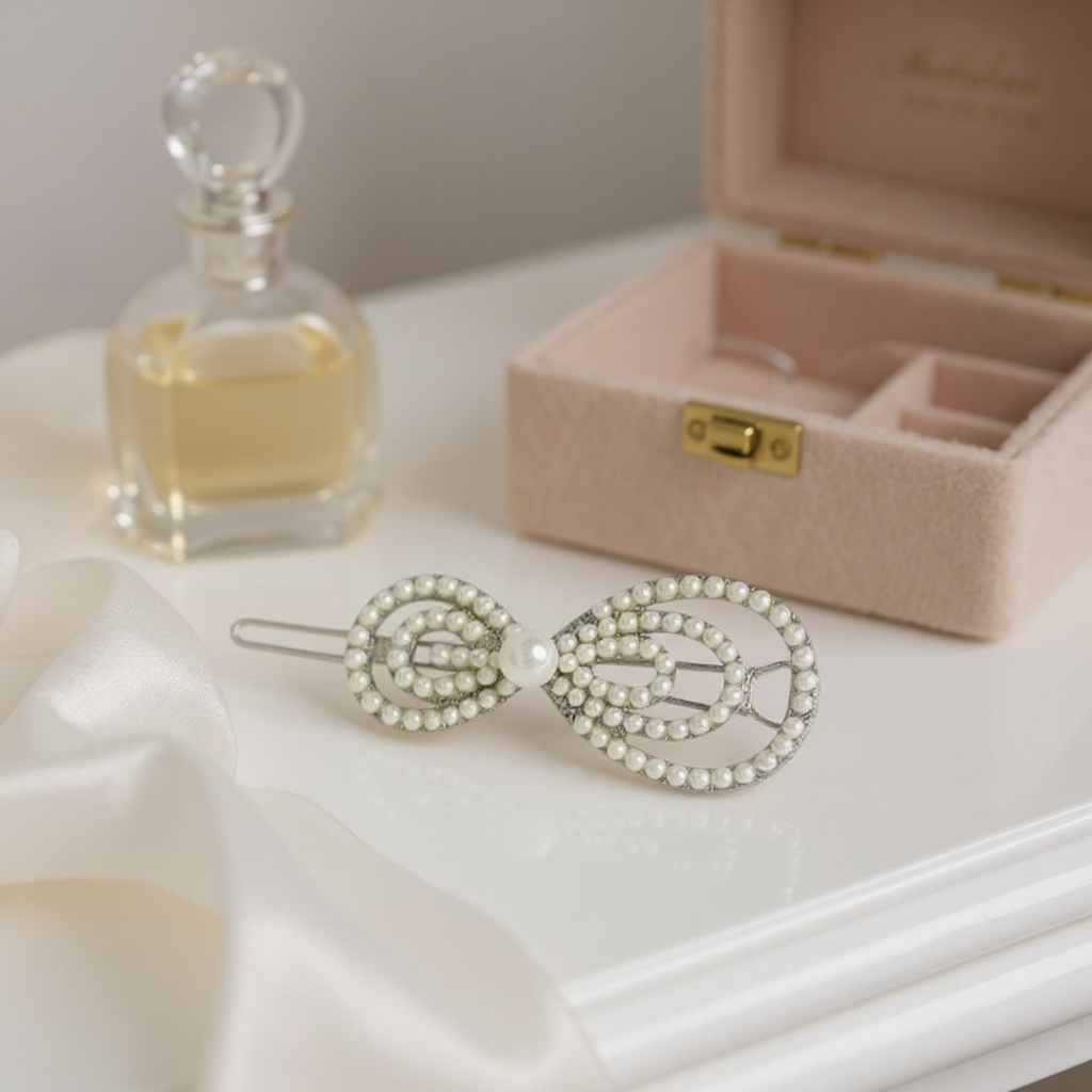 ATHENA COLLECTION - CHIC PEARL BOW CLIP - SILVER (CLIP 747)