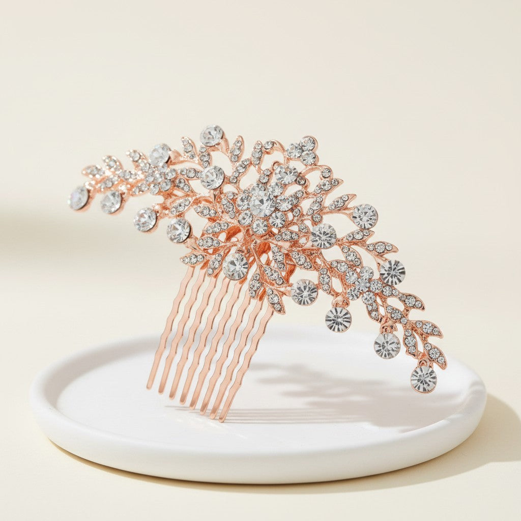 ATHENA COLLECTION - CRYSTAL DIVINE HAIR COMB - ROSE GOLD (HC188)