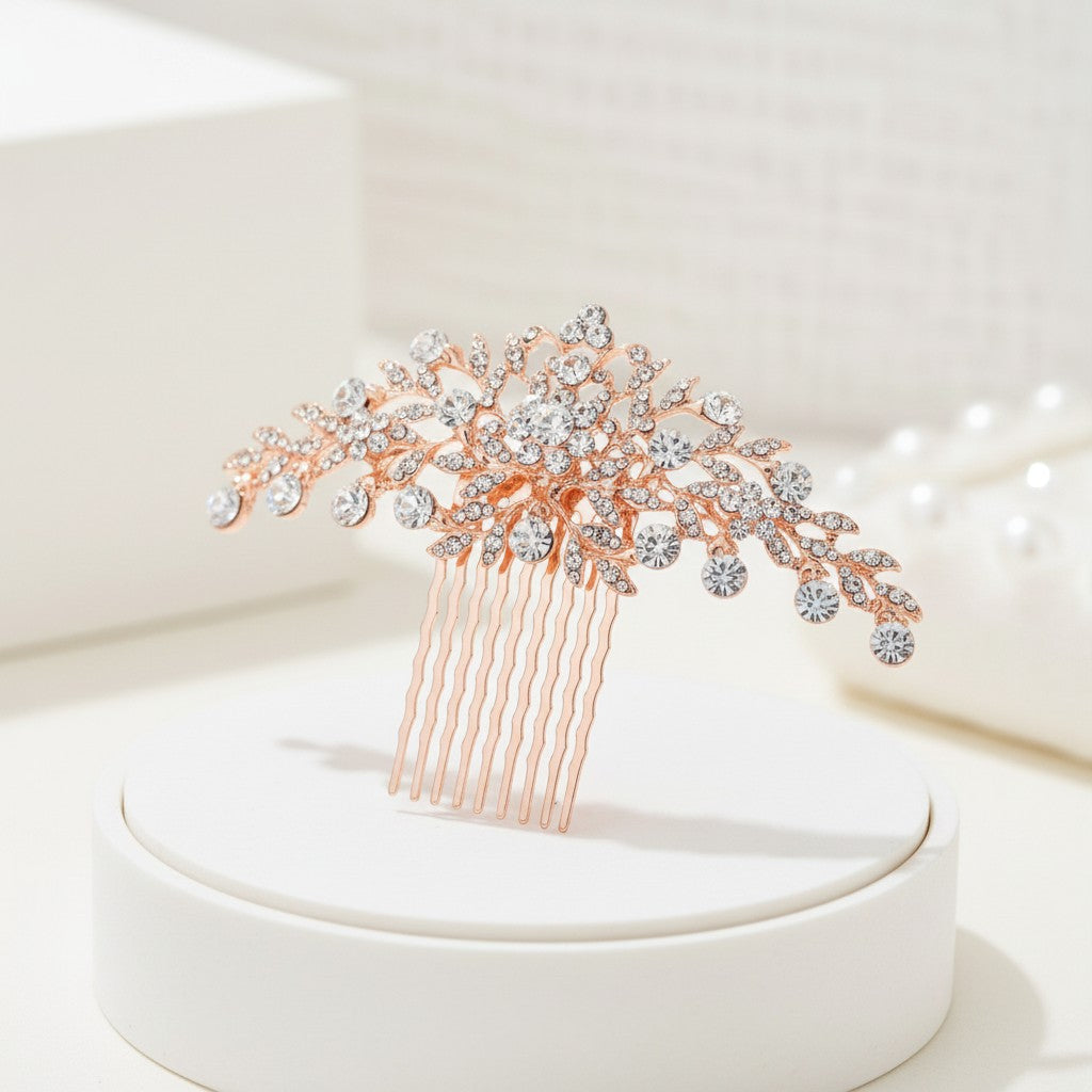 ATHENA COLLECTION - CRYSTAL DIVINE HAIR COMB - ROSE GOLD (HC188)
