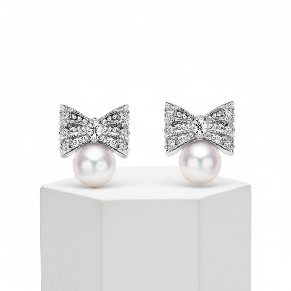 CUBIC ZIRCONIA COLLECTION - TREASURE BOW EARRINGS - CZER475