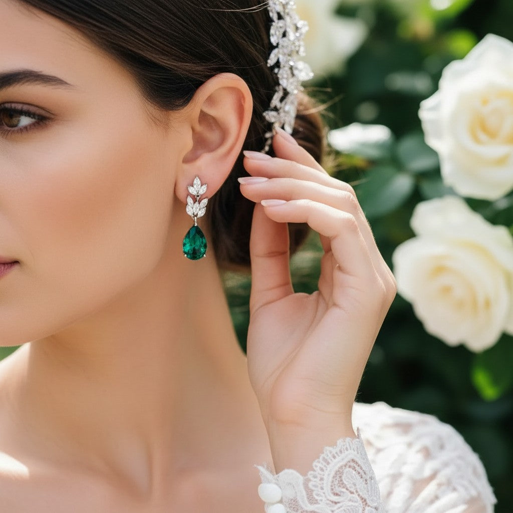 CUBIC ZIRCONIA COLLECTION - STARLET CHIC EARRINGS - CZER368 GREEN