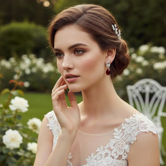 CUBIC ZIRCONIA COLLECTION - STARLET CHIC EARRINGS - CZER368 RED