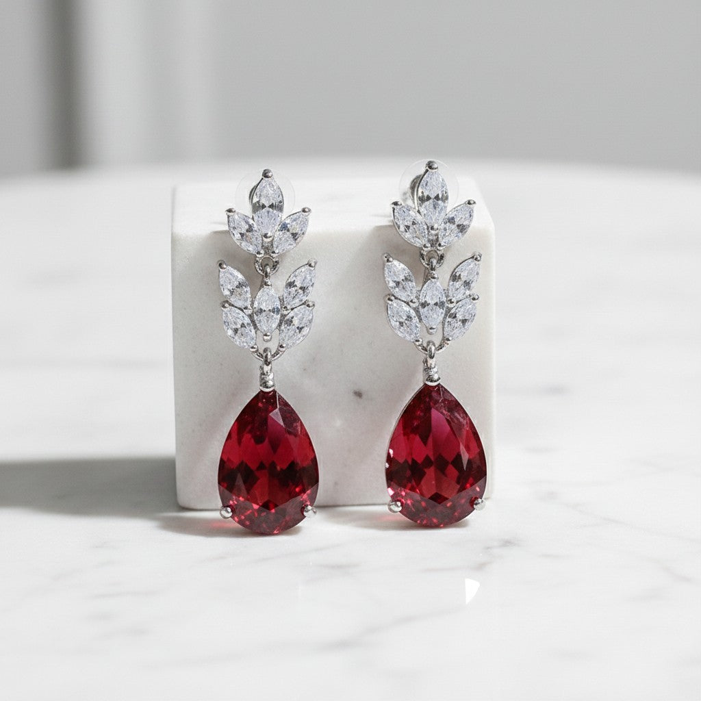 CUBIC ZIRCONIA COLLECTION - STARLET CHIC EARRINGS - CZER368 RED