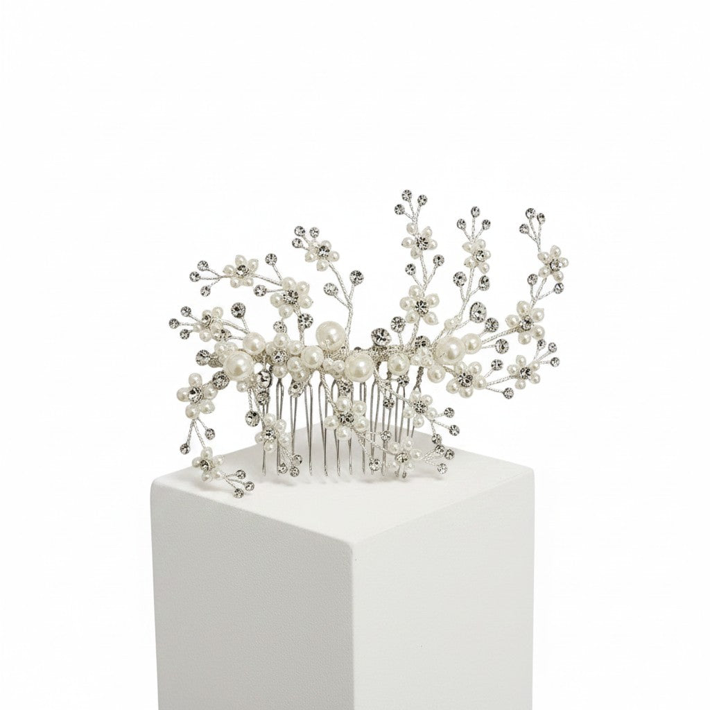 SASSB COLLECTION - DARCEY PEARL DIVINE HAIR COMB - SILVER