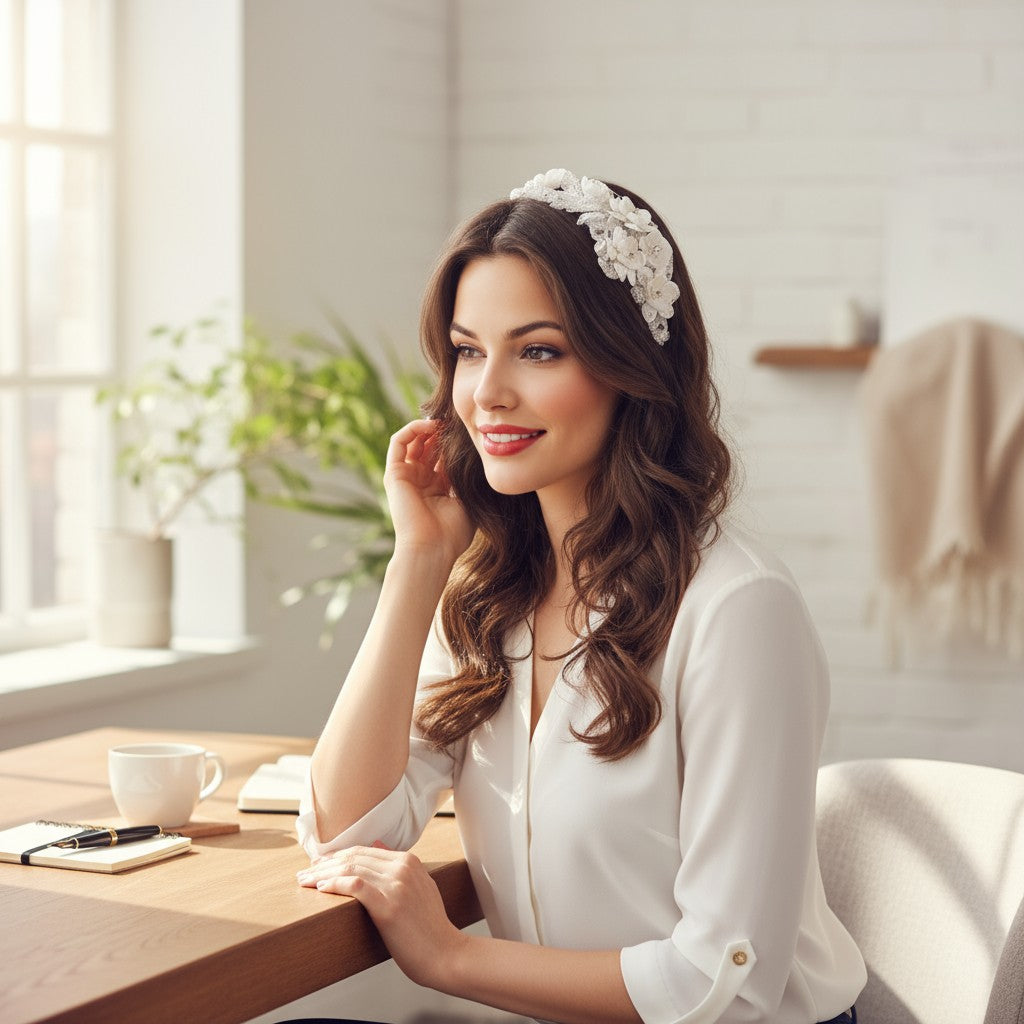 ATHENA COLLECTION - DAINTY FLOWER HEADBAND - AHB210 -SILVER