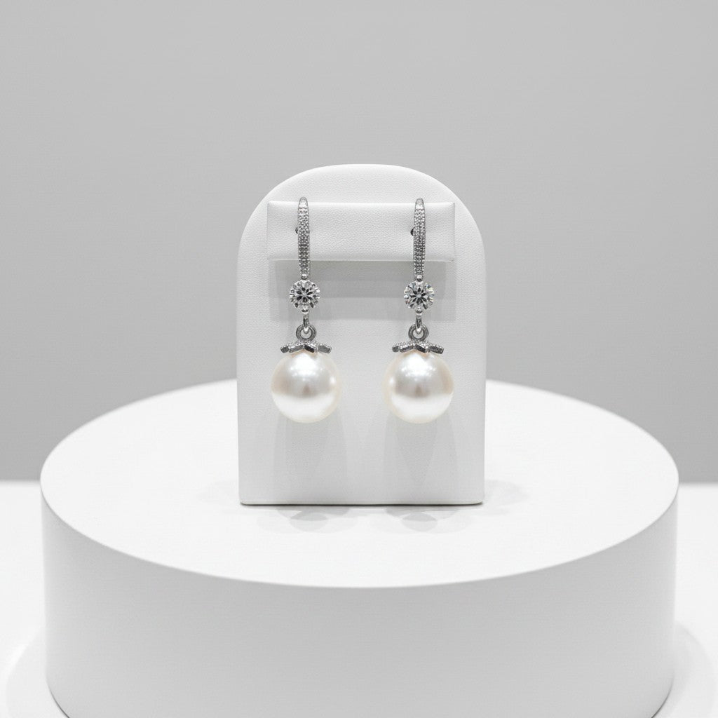 STERLING SILVER COLLECTION - EXQUISITE PEARL DROP EARRINGS - CZER852 SILVER