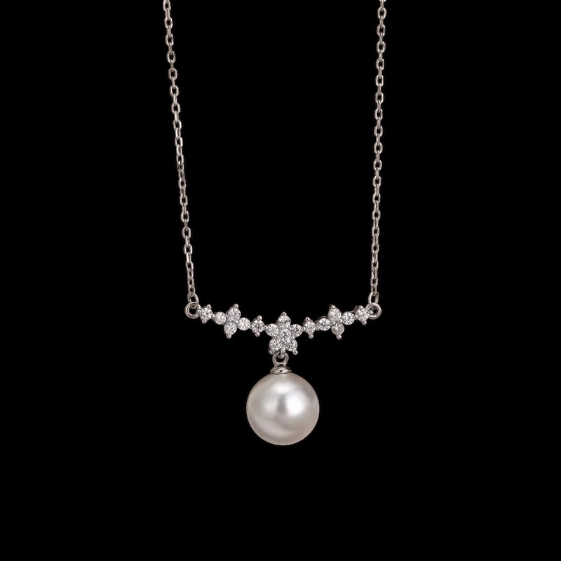 STERLING SILVER COLLECTION - CHIC PEARL DROP NECKLACE - CZNK262 925 SILVER