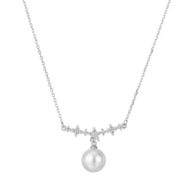STERLING SILVER COLLECTION - CHIC PEARL DROP NECKLACE - CZNK262 925 SILVER