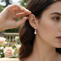 STERLING SILVER COLLECTION - DAINTY PEARL DROP EARRINGS - CZER853 SILVER