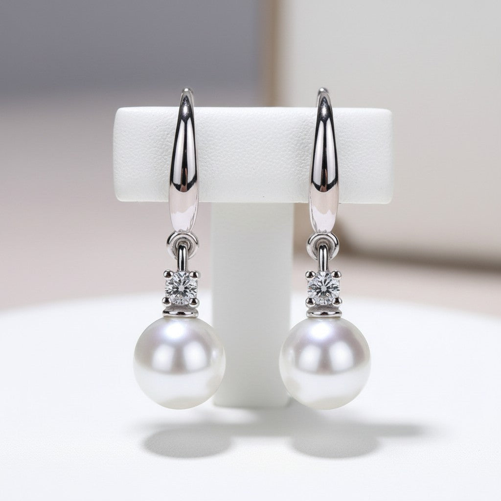 STERLING SILVER COLLECTION - DAINTY PEARL DROP EARRINGS - CZER853 SILVER