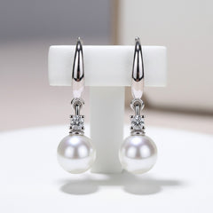 STERLING SILVER COLLECTION - DAINTY PEARL DROP EARRINGS - CZER853 SILVER