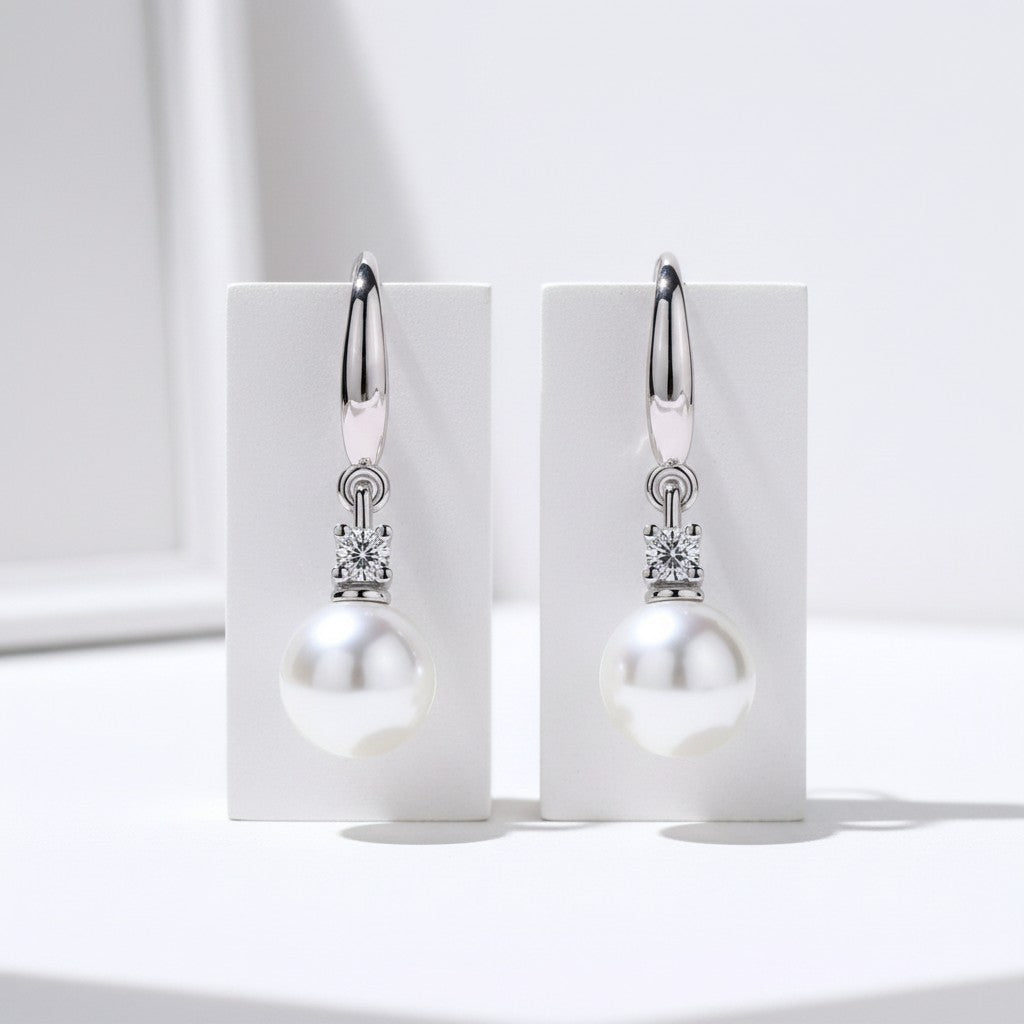 STERLING SILVER COLLECTION - DAINTY PEARL DROP EARRINGS - CZER853 SILVER