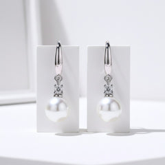 STERLING SILVER COLLECTION - DAINTY PEARL DROP EARRINGS - CZER853 SILVER