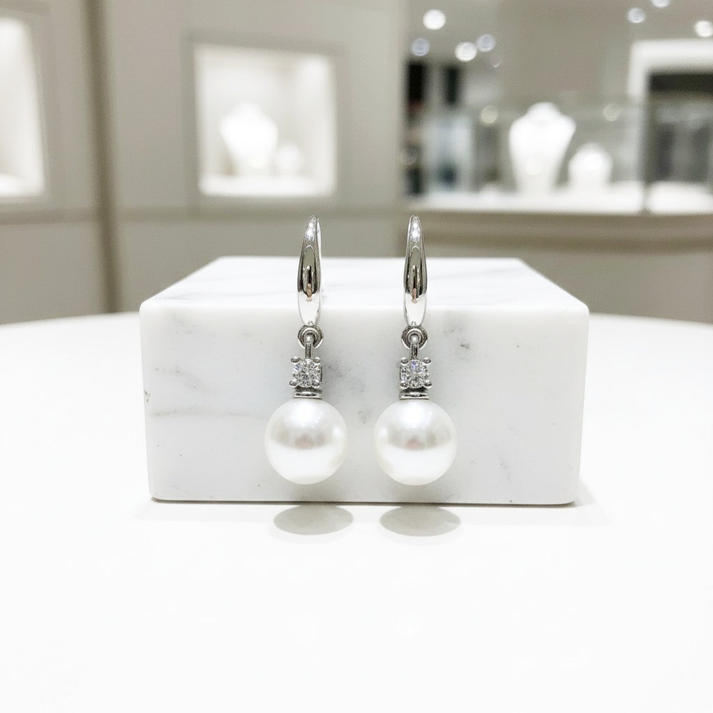 STERLING SILVER COLLECTION - DAINTY PEARL DROP EARRINGS - CZER853 SILVER