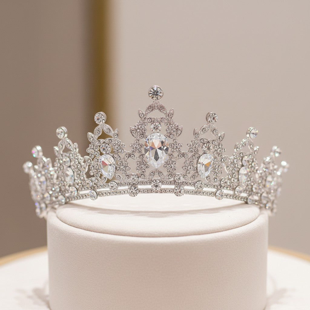 ATHENA COLLECTION - EXQUISITE RHINESTONE TIARA - AHB212 SILVER
