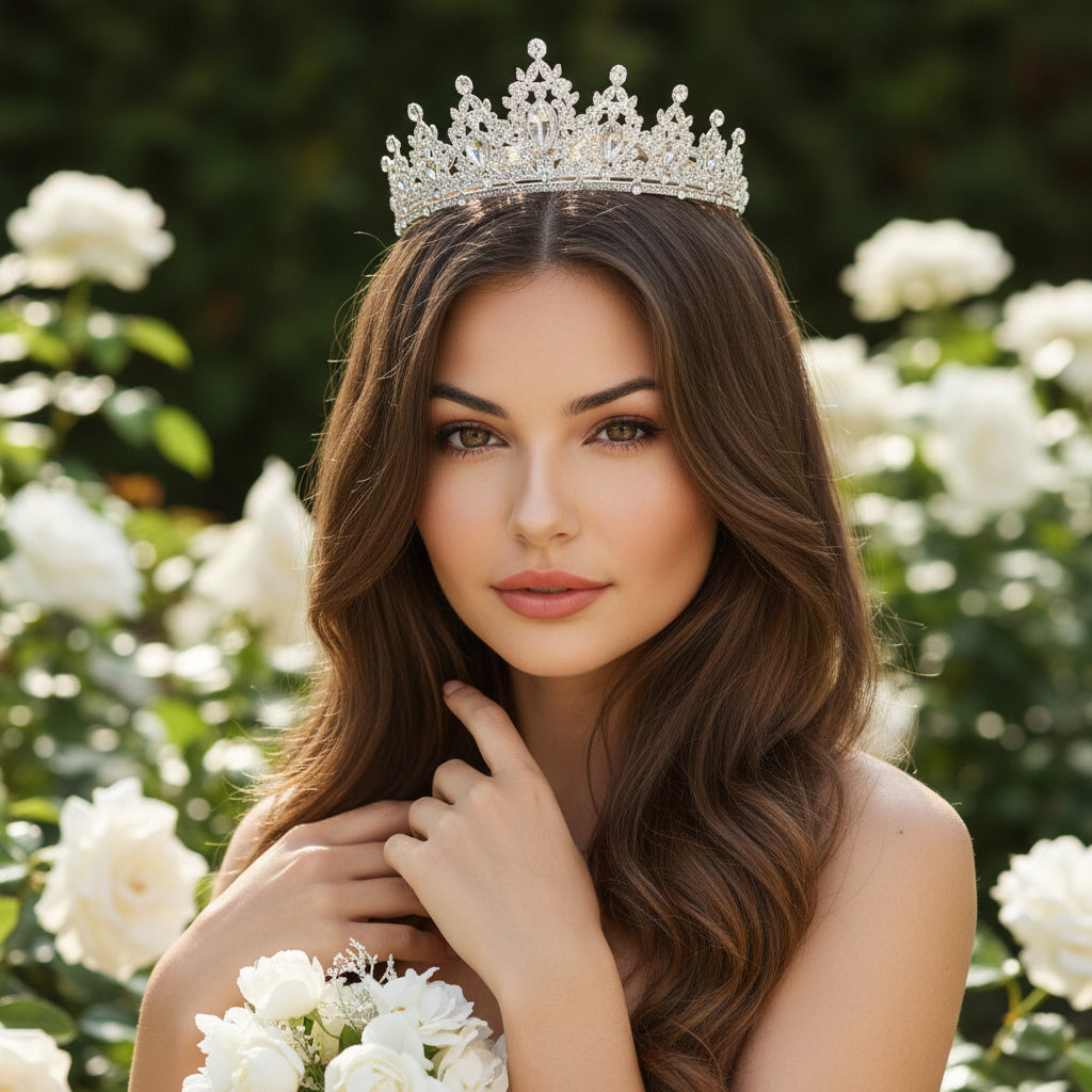 ATHENA COLLECTION - EXQUISITE RHINESTONE TIARA - AHB212 SILVER