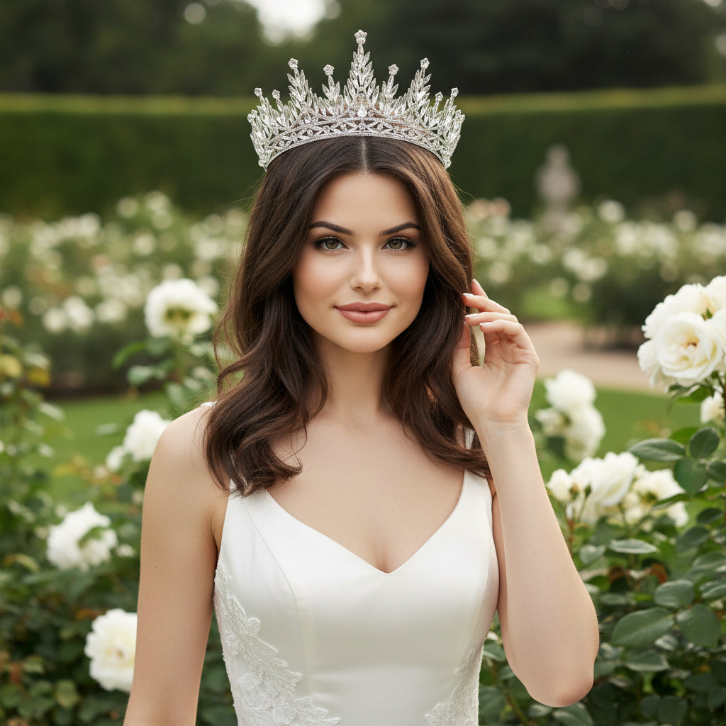 ATHENA COLLECTION - GLITZY GLAM CROWN - AHB214 SILVER
