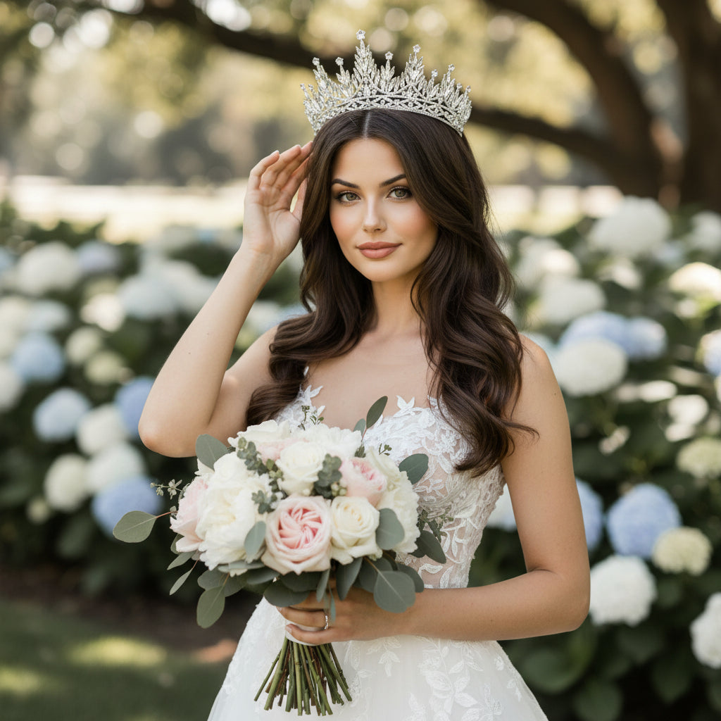 ATHENA COLLECTION - GLITZY GLAM CROWN - AHB214 SILVER
