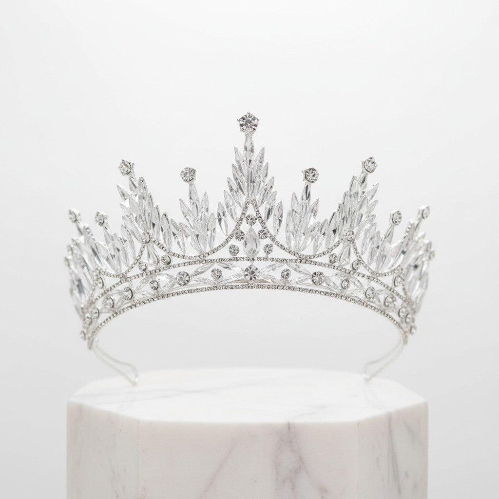 ATHENA COLLECTION - GLITZY GLAM CROWN - AHB214 SILVER