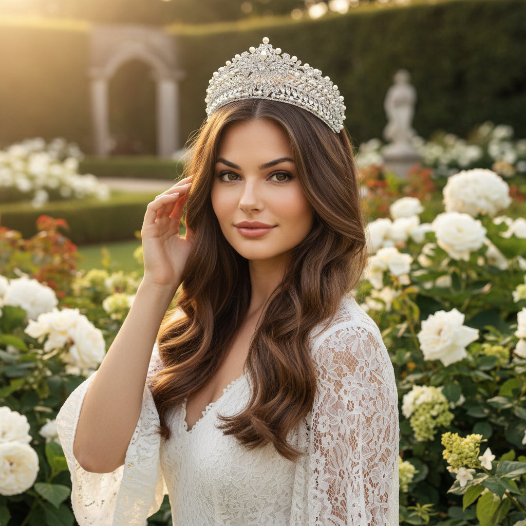 ATHENA COLLECTION - PEARL STATEMENT CROWN - AHB215 SILVER