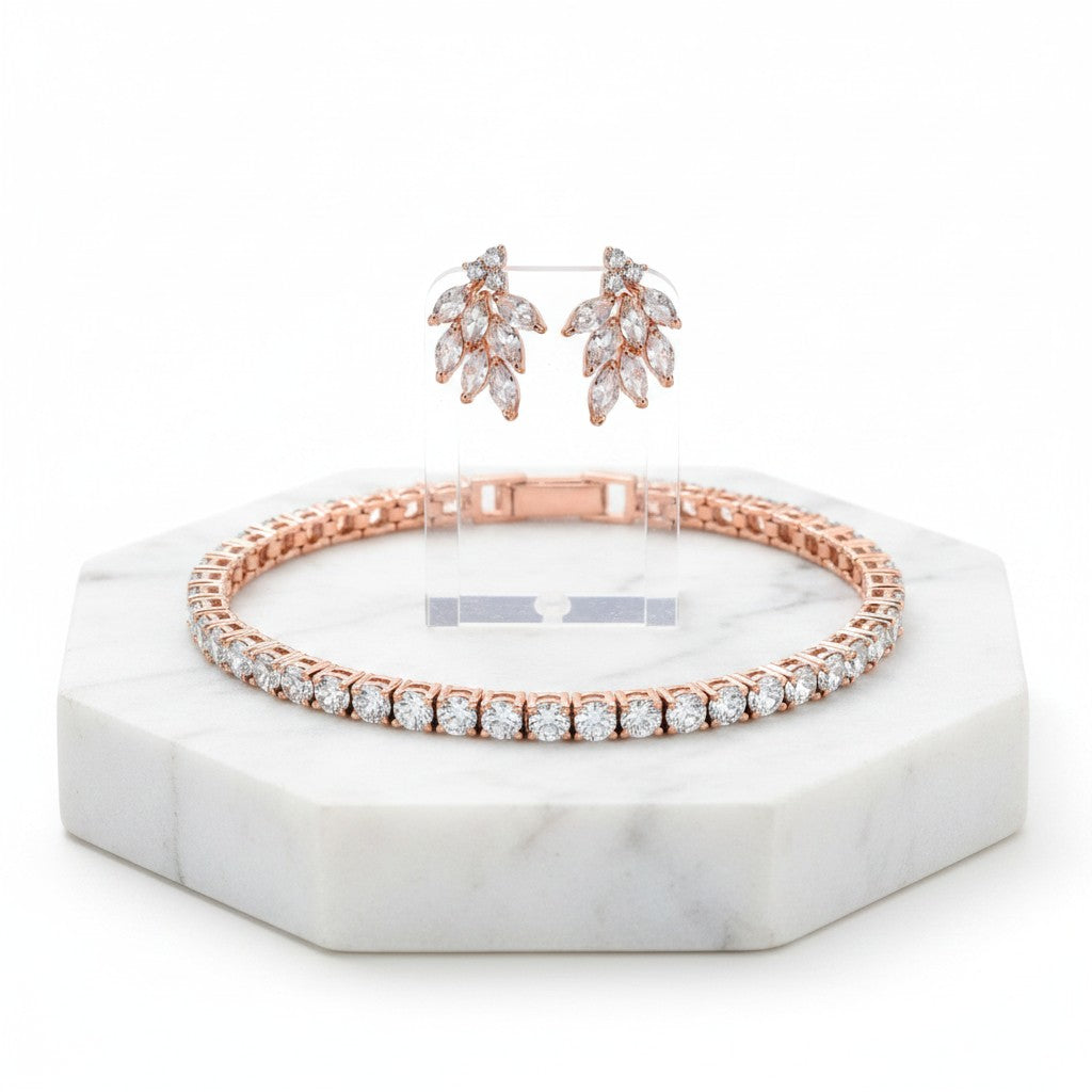 CUBIC ZIRCONIA COLLECTION - TENNIS BRACELET SET -ROSE GOLD