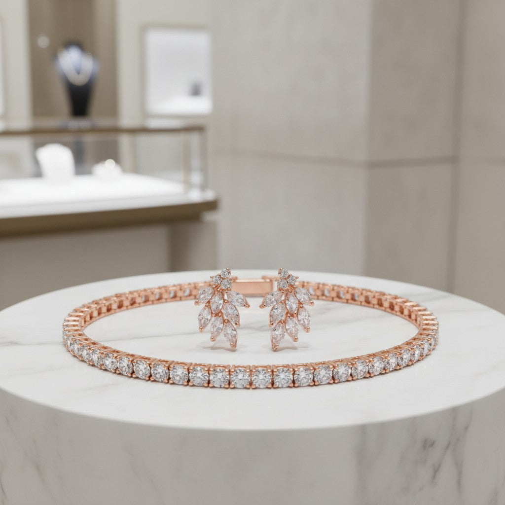 CUBIC ZIRCONIA COLLECTION - TENNIS BRACELET SET -ROSE GOLD