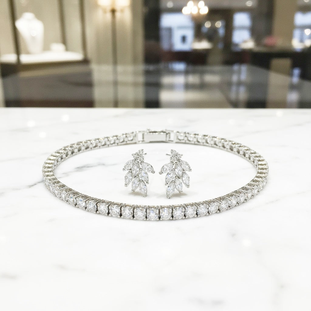 CUBIC ZIRCONIA COLLECTION - TENNIS BRACELET SET - SILVER