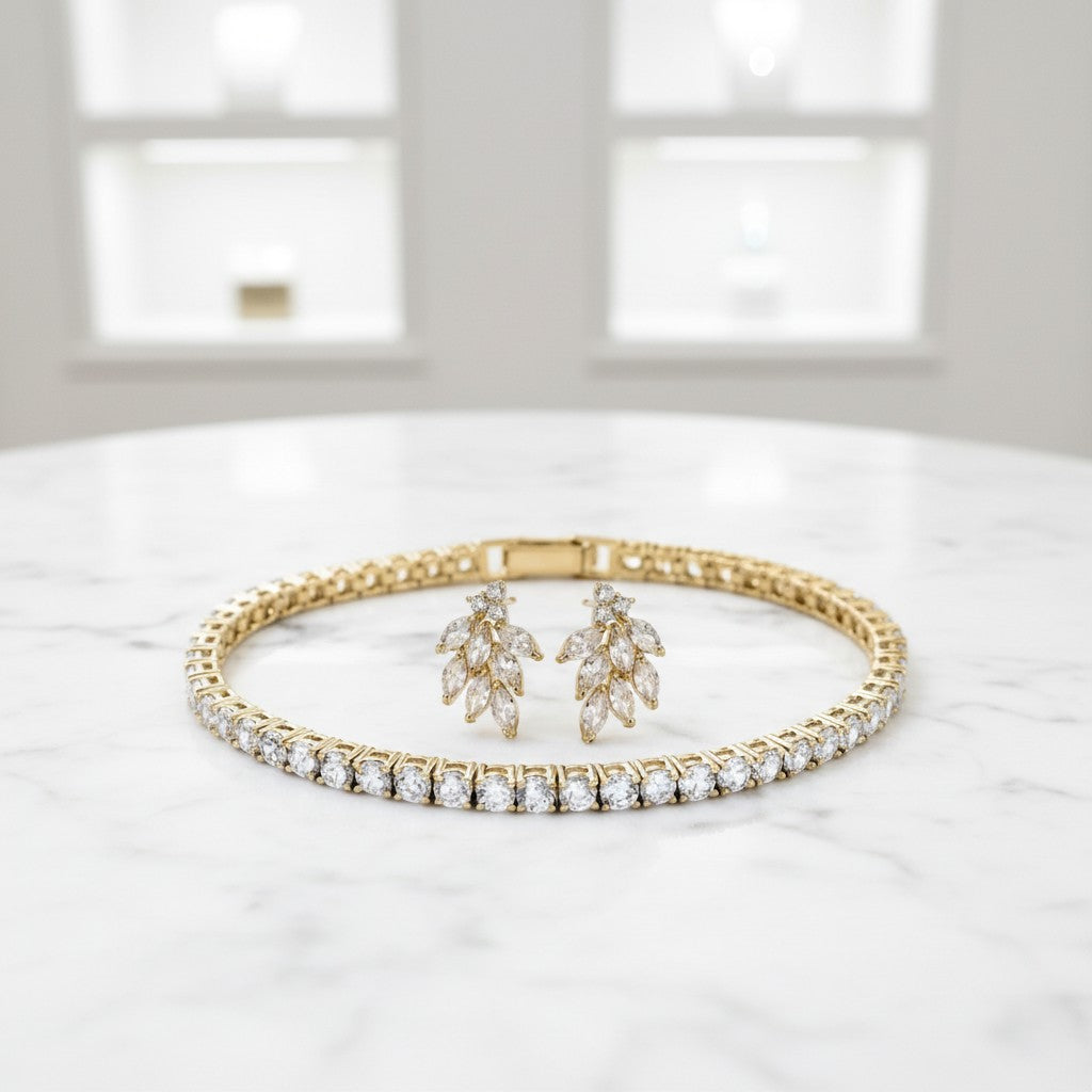 CUBIC ZIRCONIA COLLECTION - TENNIS BRACELET SET - GOLD