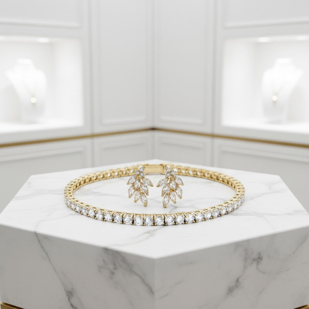 CUBIC ZIRCONIA COLLECTION - TENNIS BRACELET SET - GOLD