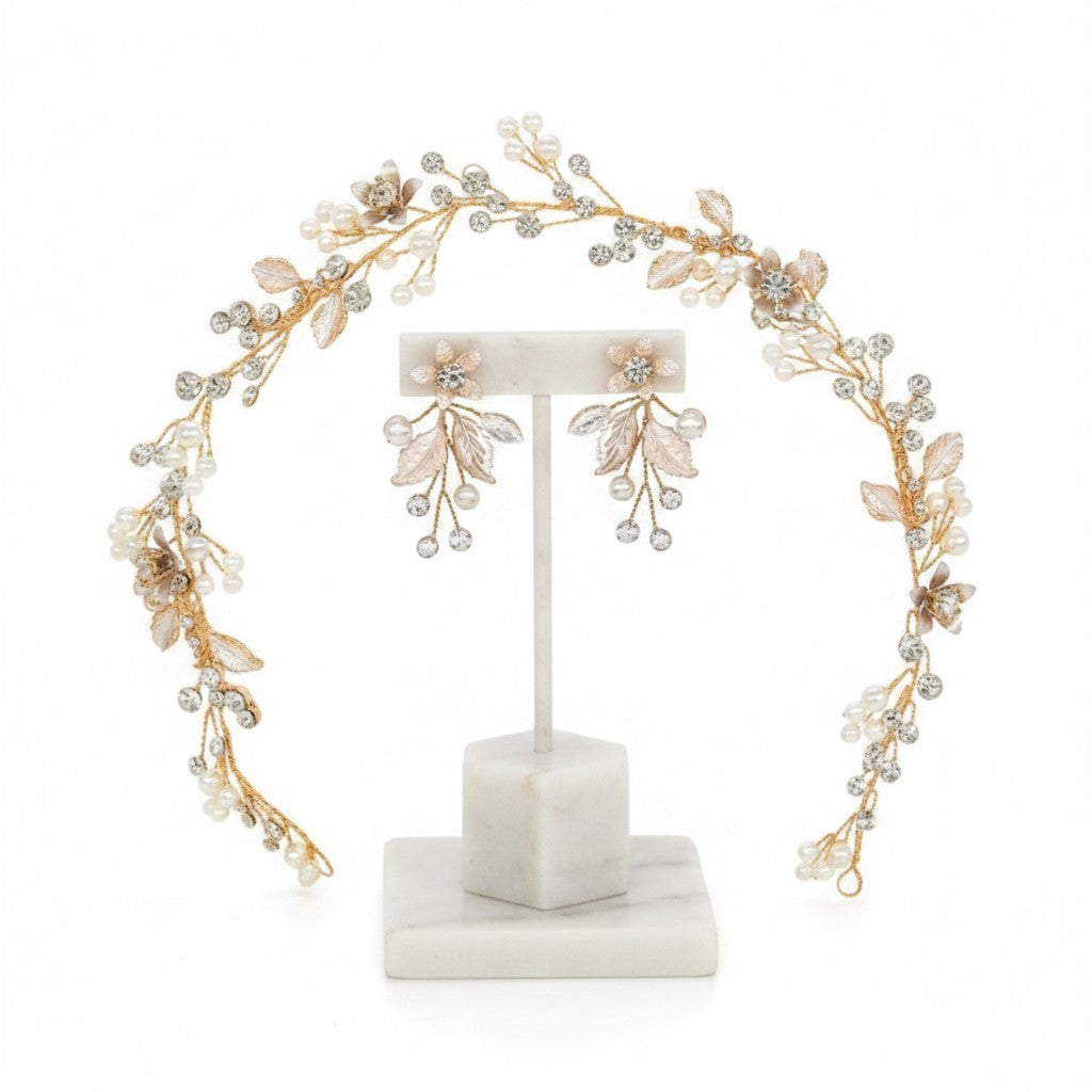 ATHENA COLLECTION - FLORAL EXTRAVAGANCE HAIR VINE SET - GOLD HP206